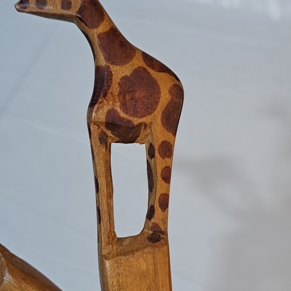 Vintage 1970's Hand Carved Wooden African Serving Utensils Giraffe Handles - Picture 2 of 12